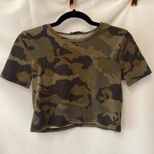 Zara Camo Print Crop Top Short Sleeve Size Small